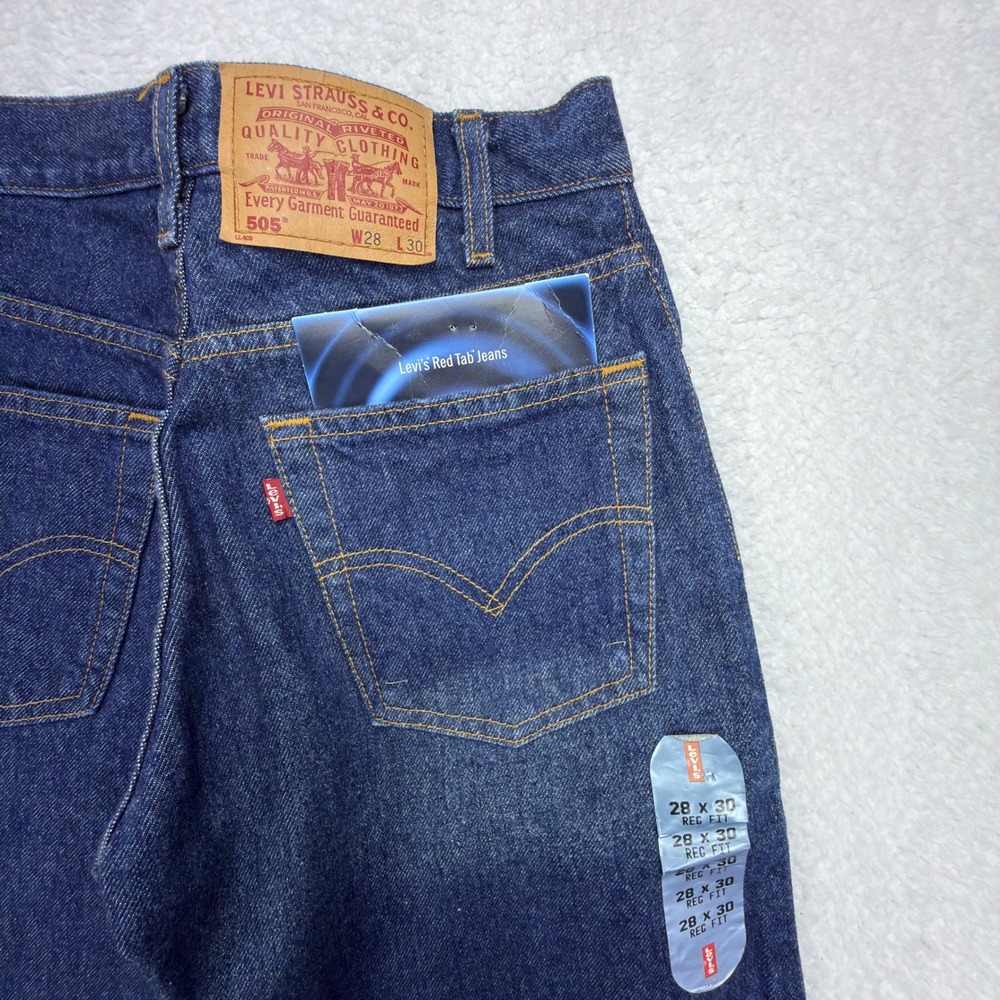 Levis 505 Regular Fit Straight Leg Jeans Mens 28x30 Blue NWT NOS Vintage Y2k 90s